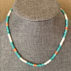 Turquoise Heishi Necklace | White Shell & Orange Spiny Oyster Style